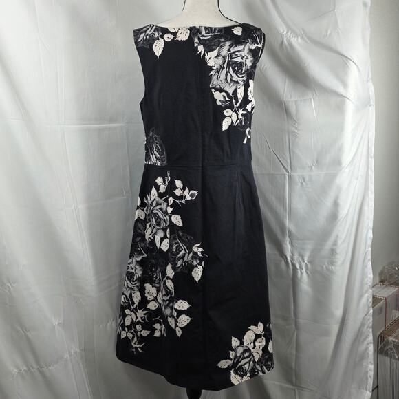 Talbots RSVP Dress Women 12 Black White Floral A-Line Sleeveless Cotton Blend - Picture 5 of 12